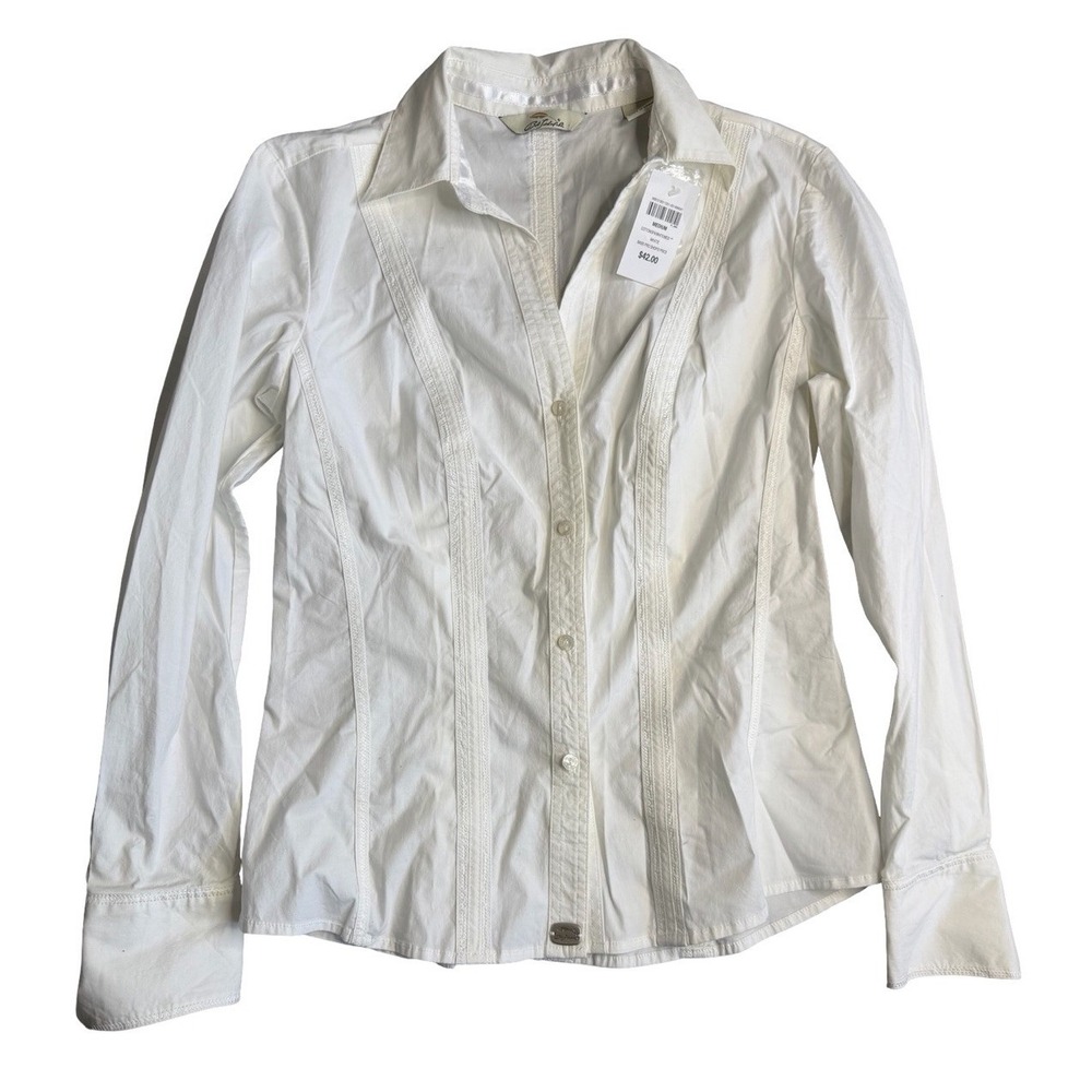 Bob Timberlake Womens Blouse Medium White Button Front Long Sleeve NWT
